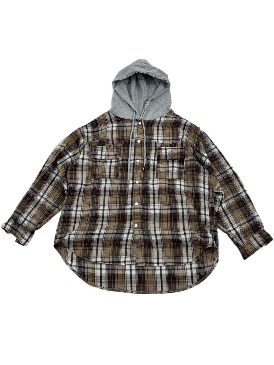 受注制【Chikashitsu +】hood mix check hoodie / 【チカシツプラス】フードミックスチェックパーカー (3color)