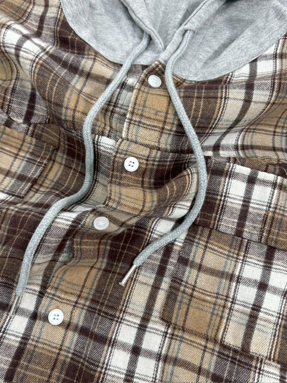 受注制【Chikashitsu +】hood mix check hoodie / 【チカシツプラス】フードミックスチェックパーカー (3color)