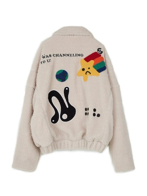 【SUNDAY OFF CLUB】Shooting Star Embroidered Sherpa Fleece Jacket