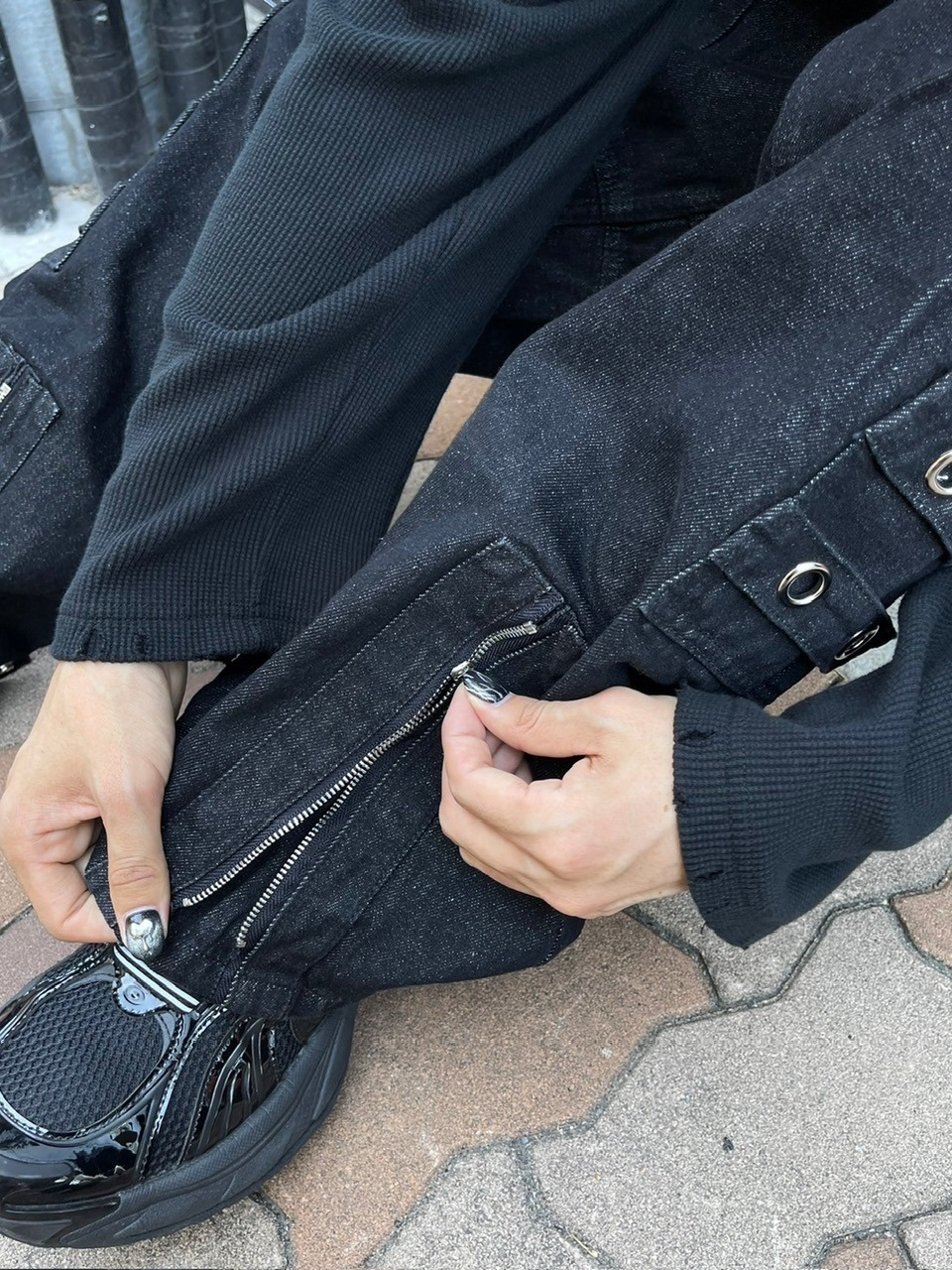 受注制【Chikashitsu +】steel ring denim cargo pants | OUR