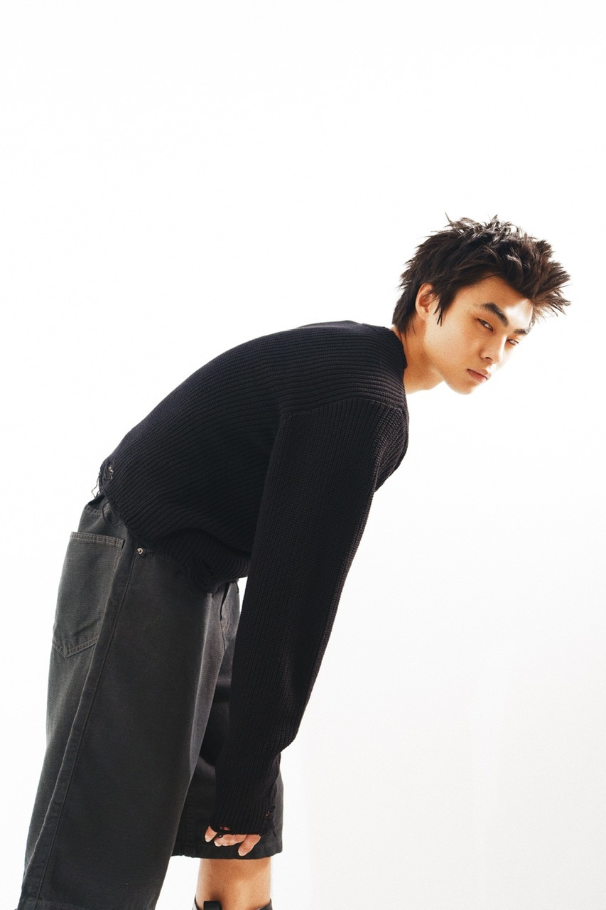 CS】mock neck damage knit (black) | OUR BRAND,Chikashitsu +