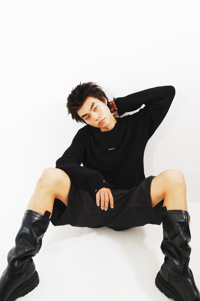 CS】mock neck damage knit (black) | OUR BRAND,Chikashitsu +