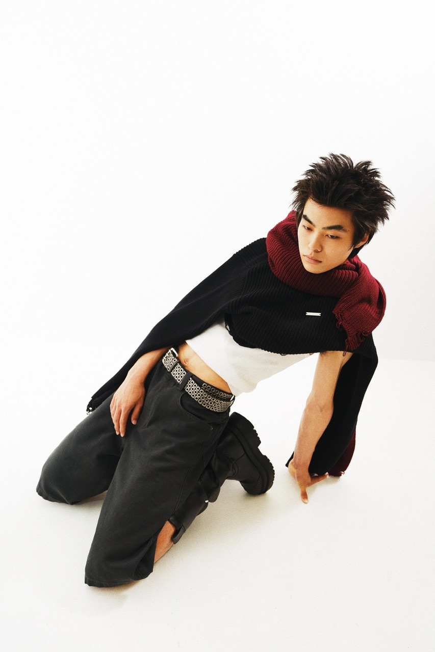 CS】mock neck damage knit (black) | OUR BRAND,Chikashitsu +,CS