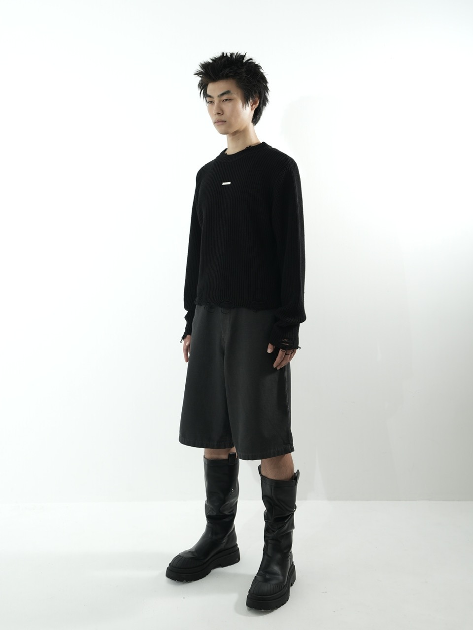 CS】mock neck damage knit (black) | OUR BRAND,Chikashitsu +,CS