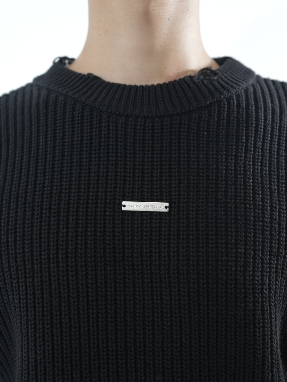 CS】mock neck damage knit (black) | OUR BRAND,Chikashitsu +