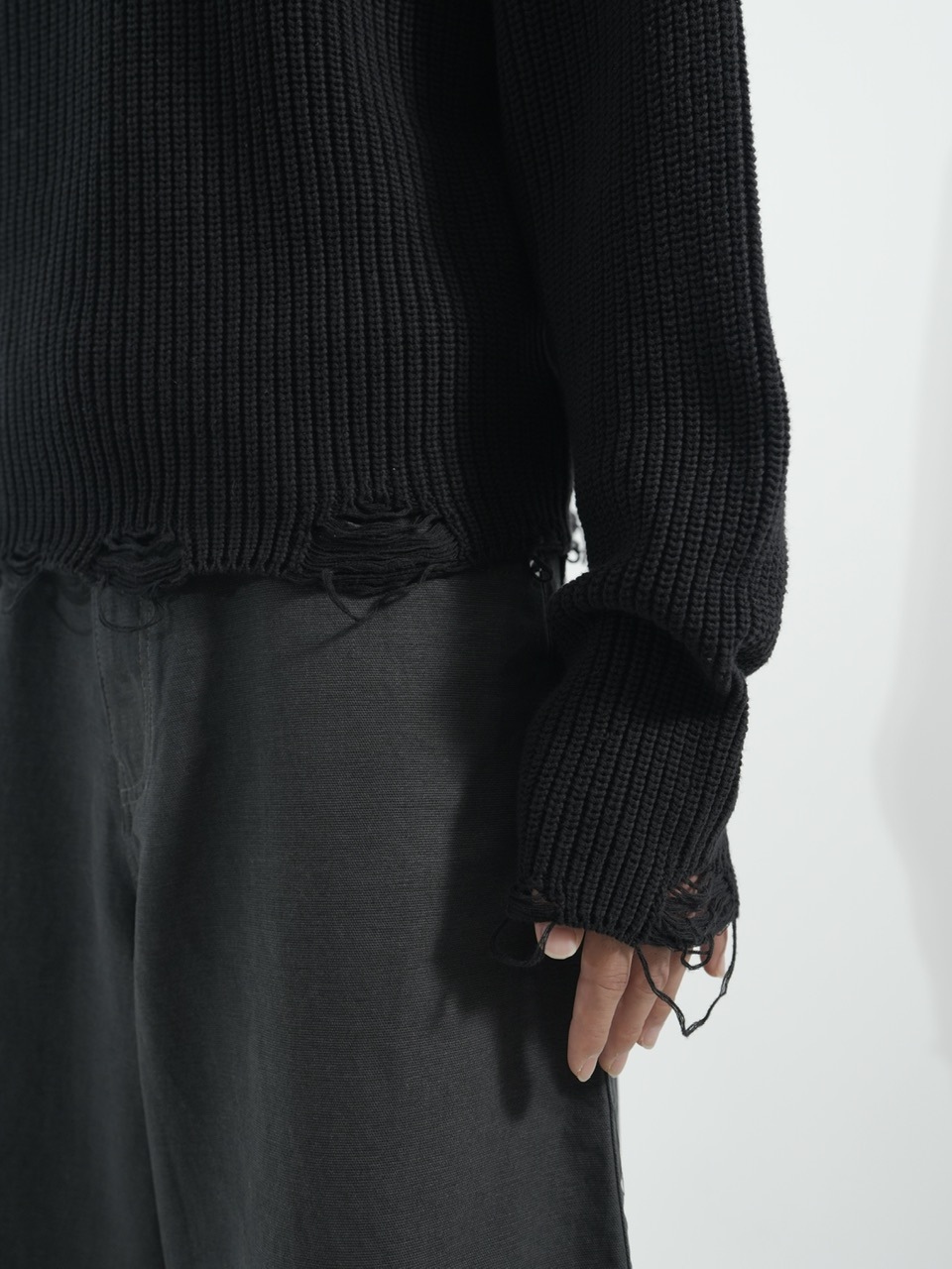 CS】mock neck damage knit (black) | OUR BRAND,Chikashitsu +