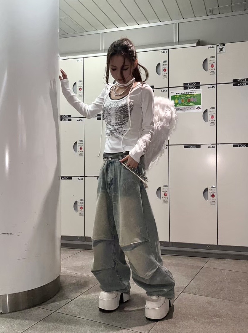 Never mind the XU】tie set cross wing long sleeve tee (3color