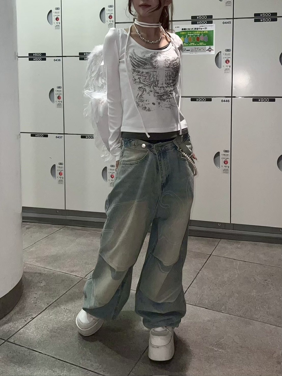 Never mind the XU】tie set cross wing long sleeve tee (3color