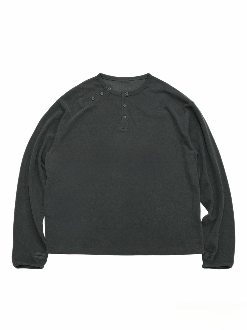 受注制【Chikashitsu +】double button henry neck long sleeve tee