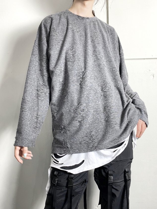 受注制【Never mind the XU】damage long sleeve tee (2color