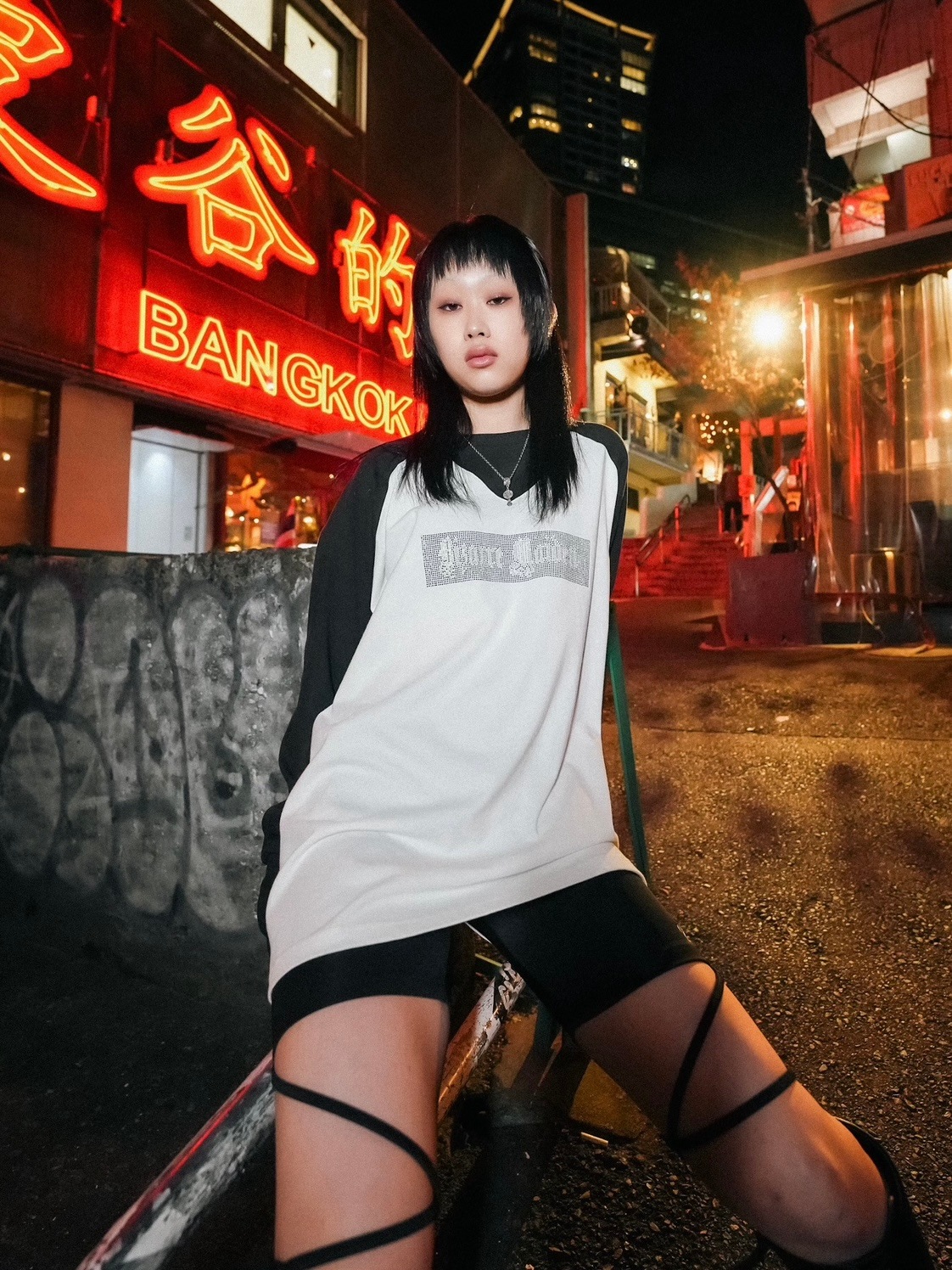 Bizarre Maiden ビザール メイデン ラインストーン ロゴ ラグラン Bizarre Maiden】rhinestone logo raglan tee (2color