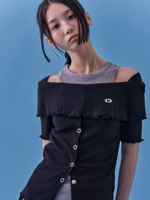 ☆NASTY FANCY CLUB☆ NF Heidi Knitted Off Shoulder BLACKF24Q FANCY CLUB】HEIDI KNITTED OFF-SHOULDER | OUR BRAND,FANCY