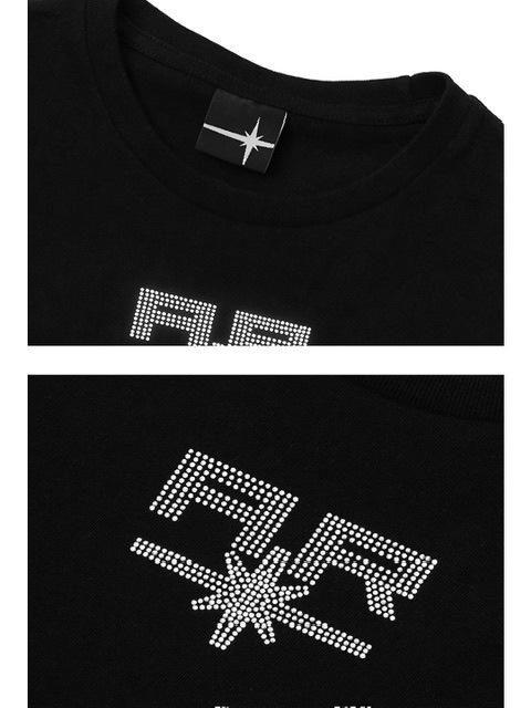 【TLLDAWN】 ART RHINESTONE 1/2 SLEEVE TEE (W) BLACK TILLDAWN】ART RHINESTONE 1/2 SLEEVE(W) | OUR BRAND,TILLDAWN