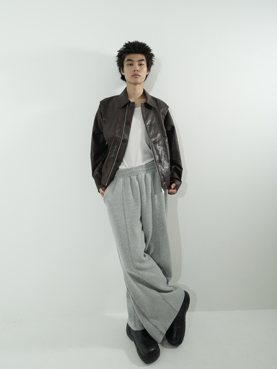 CS】multi vegan leather blouson (brown) | OUR BRAND,Chikashitsu +