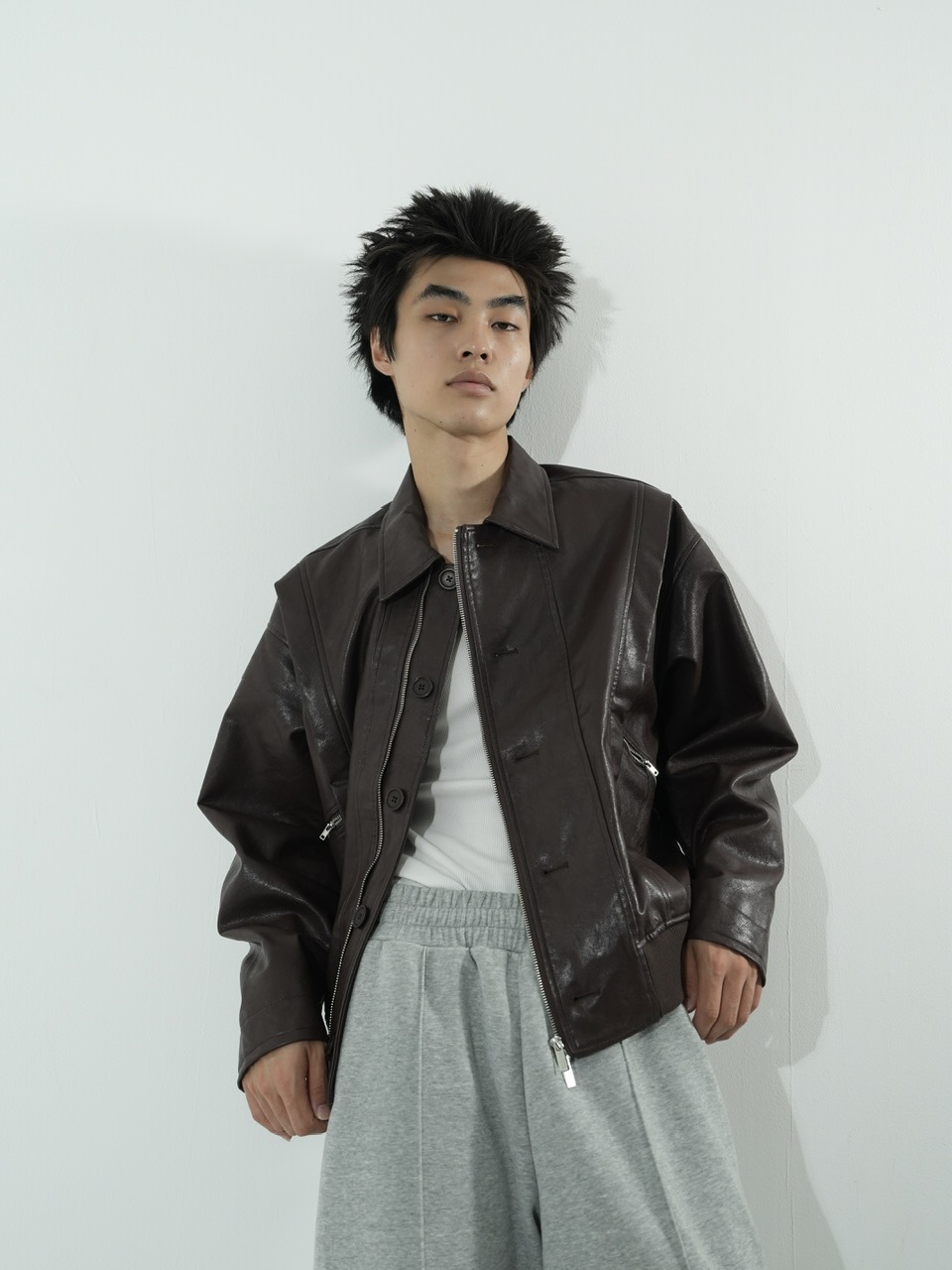 CS】multi vegan leather blouson (brown) | OUR BRAND,Chikashitsu +,CS |  PRESSING WEB SHOP