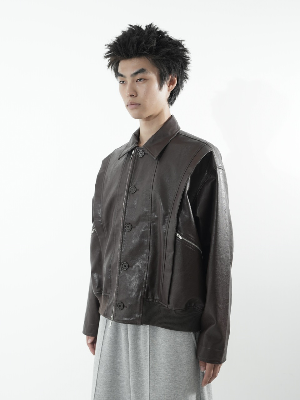CS】multi vegan leather blouson (brown) | OUR BRAND,Chikashitsu +