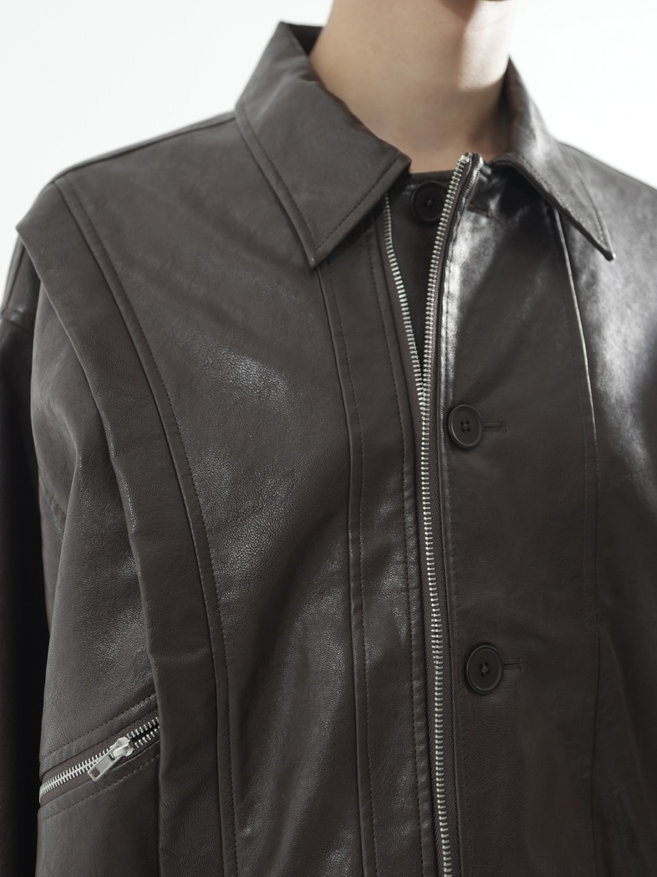 CS】multi vegan leather blouson (brown) | OUR BRAND,Chikashitsu +