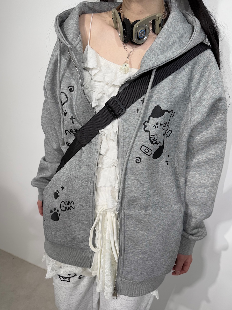 受注制【Nerd out XU】neko!! Zip hoodie (2color) / 【ナードアウト