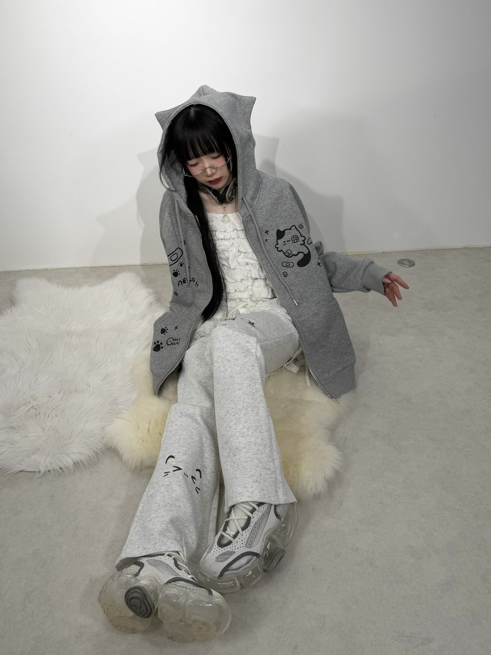 受注制【Nerd out XU】neko!! Zip hoodie (2color) / 【ナードアウト