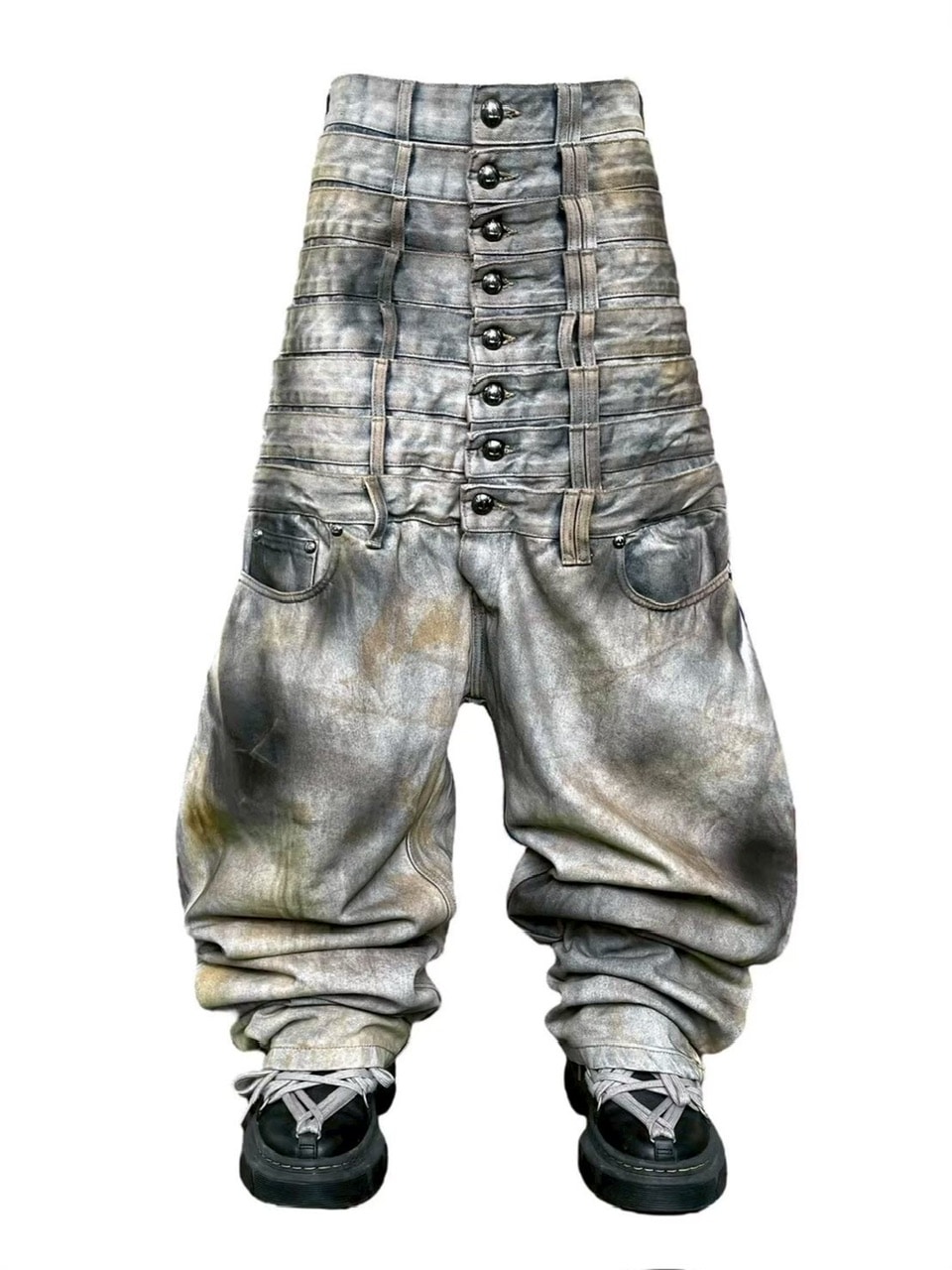 UNIZ】8 Backs J-Cut Pants / 【ユニズ】ダーティーライクレイヤード