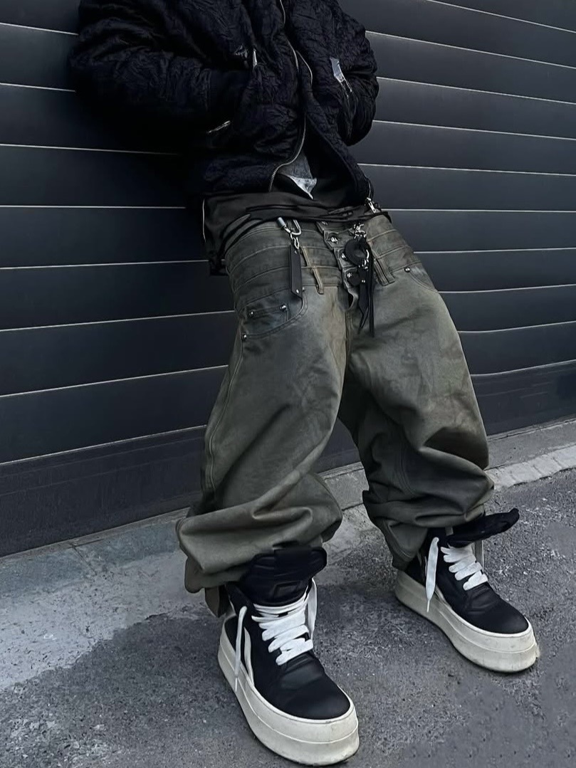 【UNIZ】8 Backs J-Cut Pants / 【ユニズ】ダーティーライクレイヤードバルーンデニムパンツ
