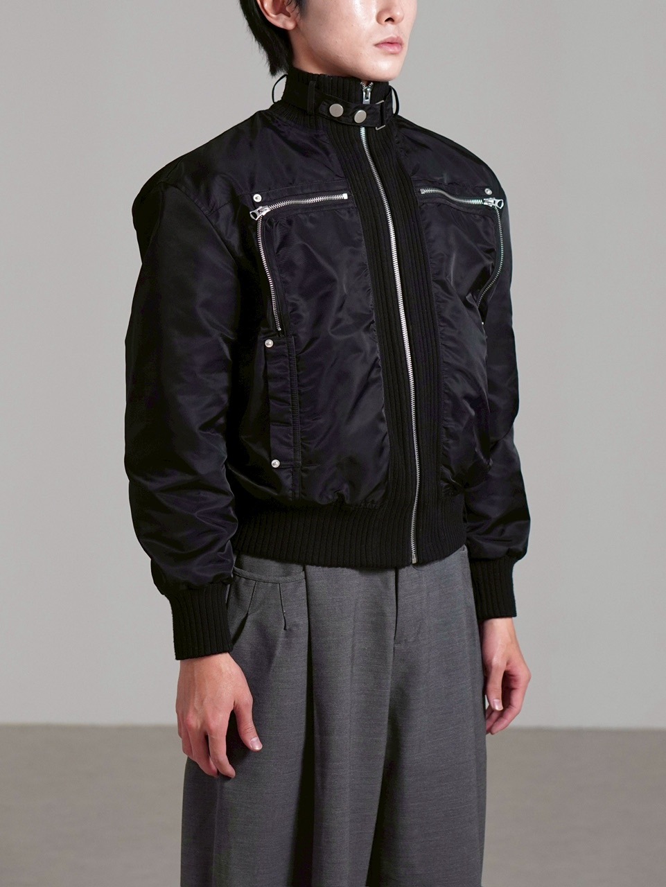 受注制【Chikashitsu +】zip up design bomber blouson