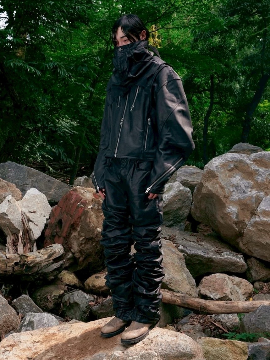 パンツ surgery black denim pants SURGERY】surgery double folding over wide baggy jeans