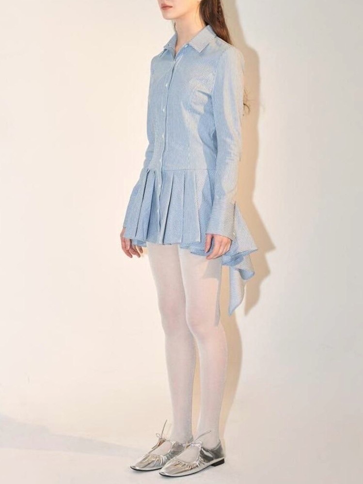 ●●ODDONEOUT●●DRAPE SHIRT DRESS ODDONEOUT】DENIM STRIPE DRAPE SHIRT DRESS | ITEM,ONE PIECE