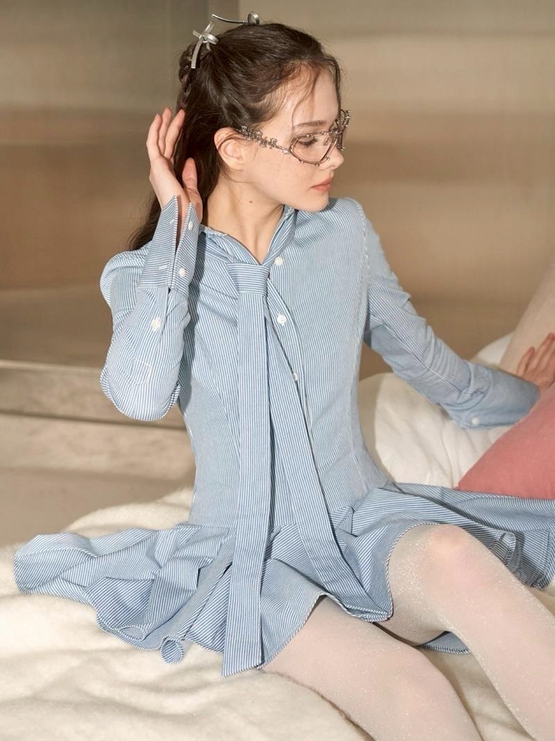 ●●ODDONEOUT●●DRAPE SHIRT DRESS ODDONEOUT】DENIM STRIPE DRAPE SHIRT DRESS | ITEM,ONE PIECE