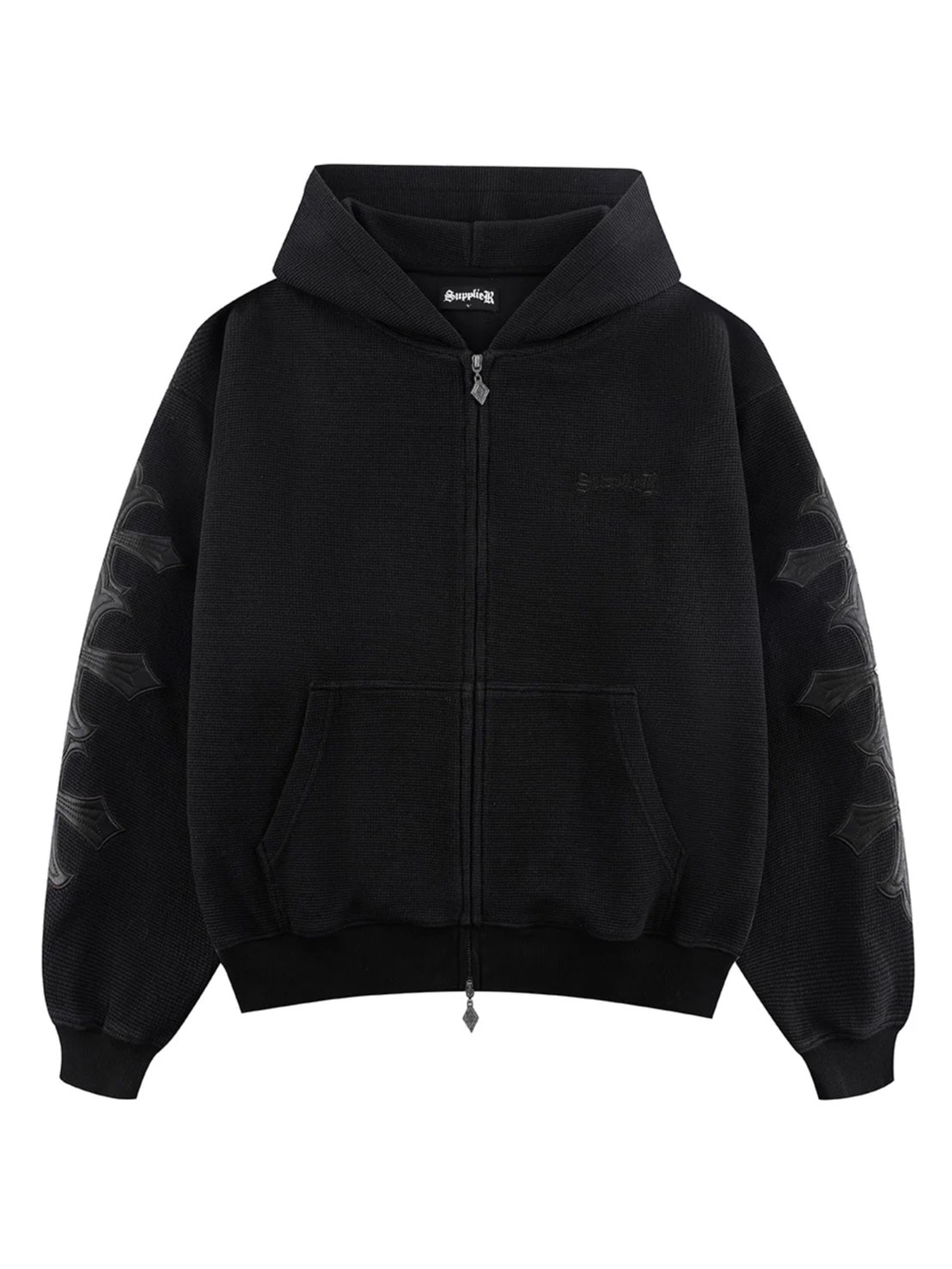 SUPPLIER】Cross Leather Patch Thermal Zip Hoodie / 【サプライヤー