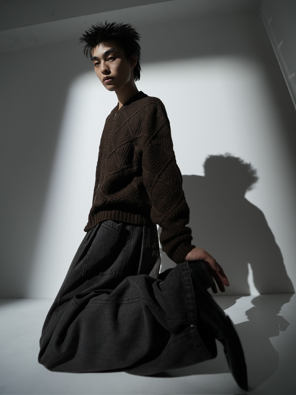 CS】cable knit zip cardigan (brown) | OUR BRAND,Chikashitsu +,CS