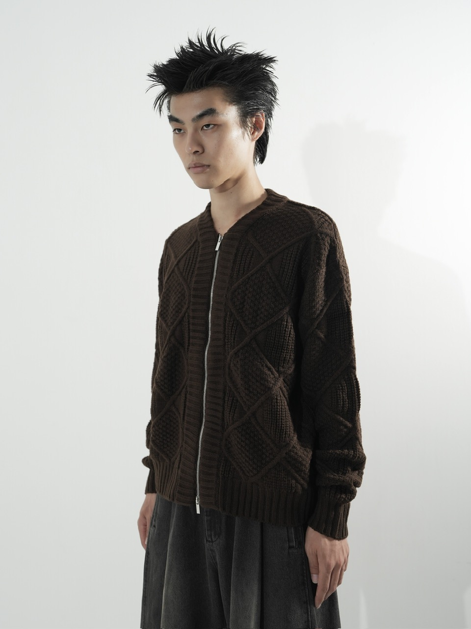CS】cable knit zip cardigan (brown) | OUR BRAND,Chikashitsu +,CS