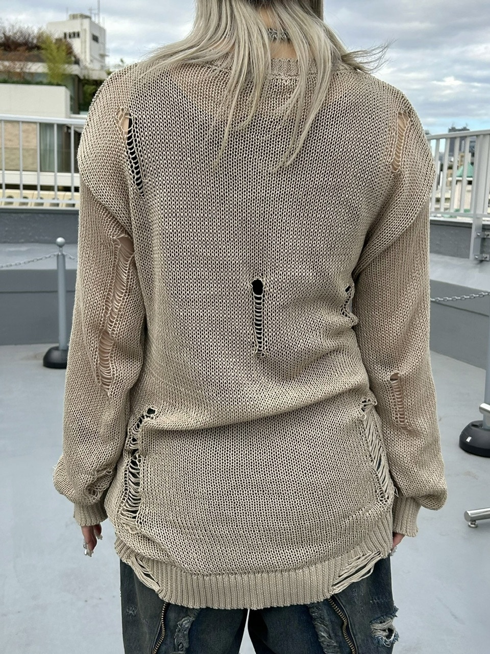 受注制【Never mind the XU】damage loose knit (3color) / 【ネバーマインドザエックスユー】ダメージルーズロゴ長袖ニット