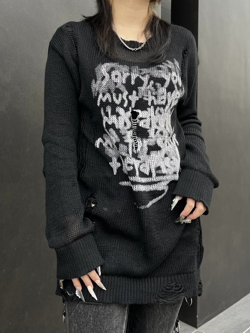 受注制【Never mind the XU】damage loose knit (3color) / 【ネバーマインドザエックスユー】ダメージルーズロゴ長袖ニット