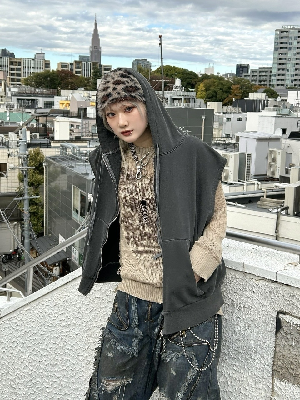 受注制【Never mind the XU】damage loose knit (3color) / 【ネバーマインドザエックスユー】ダメージルーズロゴ長袖ニット