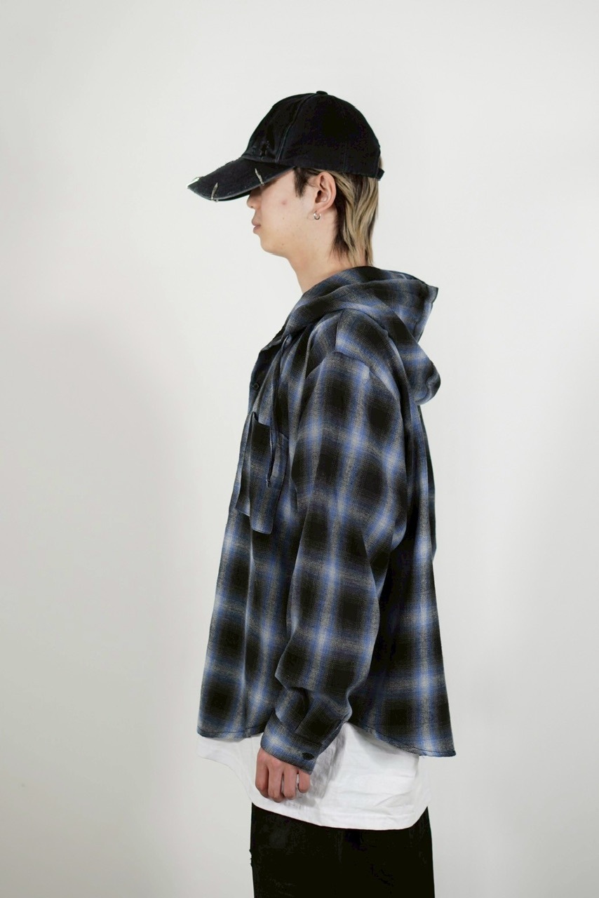 受注制【Chikashitsu +】tartan check hooded shirt (3color