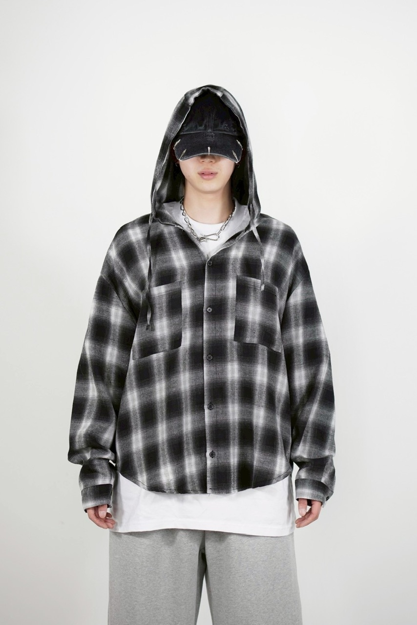 受注制【Chikashitsu +】tartan check hooded shirt (3color