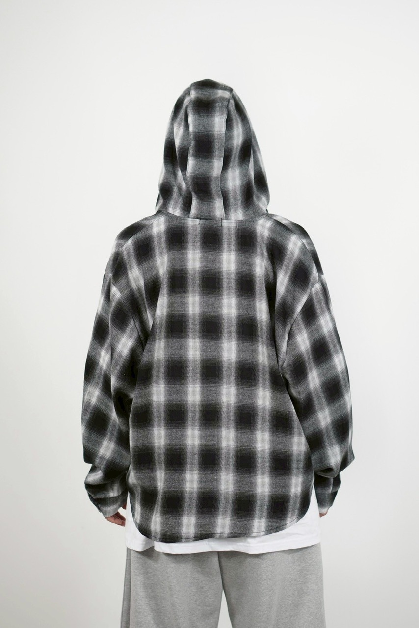 受注制【Chikashitsu +】tartan check hooded shirt (3color