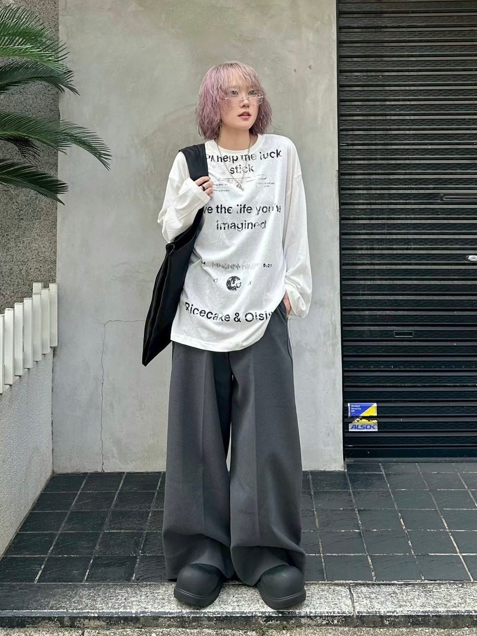 みちみち　No.7 Samantha Thavasa モックネックシャツ 受注制【Chikashitsu +】croque lettering long sleeve