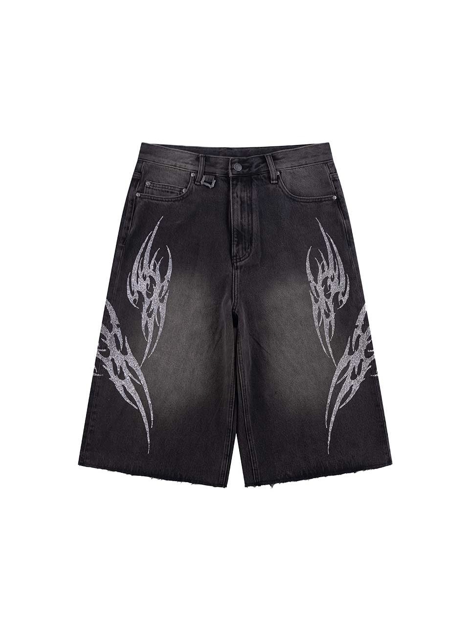 【BOHEMIAN SEOUL】 DENIM SHORTS デニム BOHEMIAN SEOUL】BOHEMSEO DESTROYED GRAY DENIM SHORTS