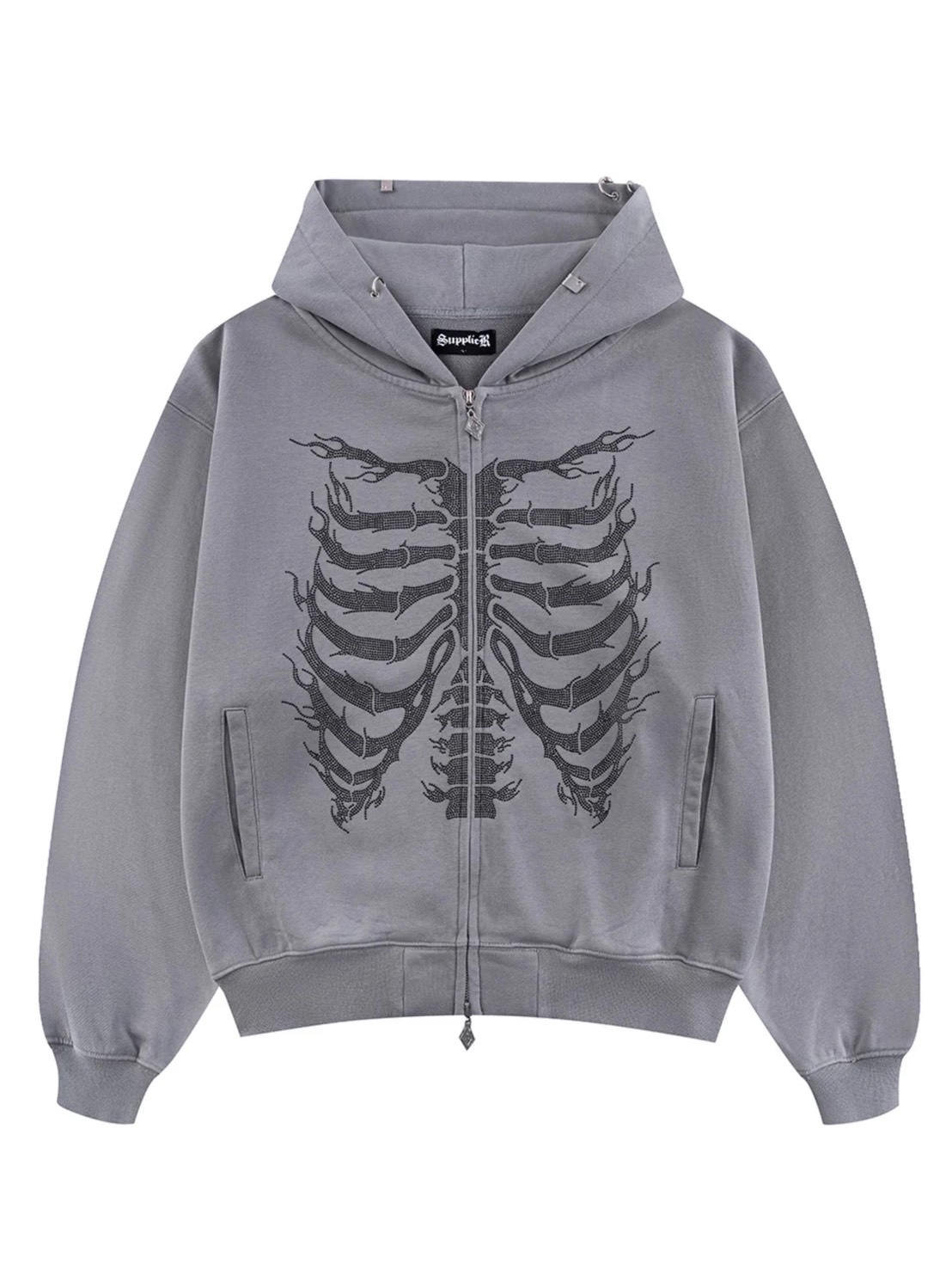 SUPPLIER】Fire Skeleton Rhinestone Zip Hoodie / 【サプライヤー