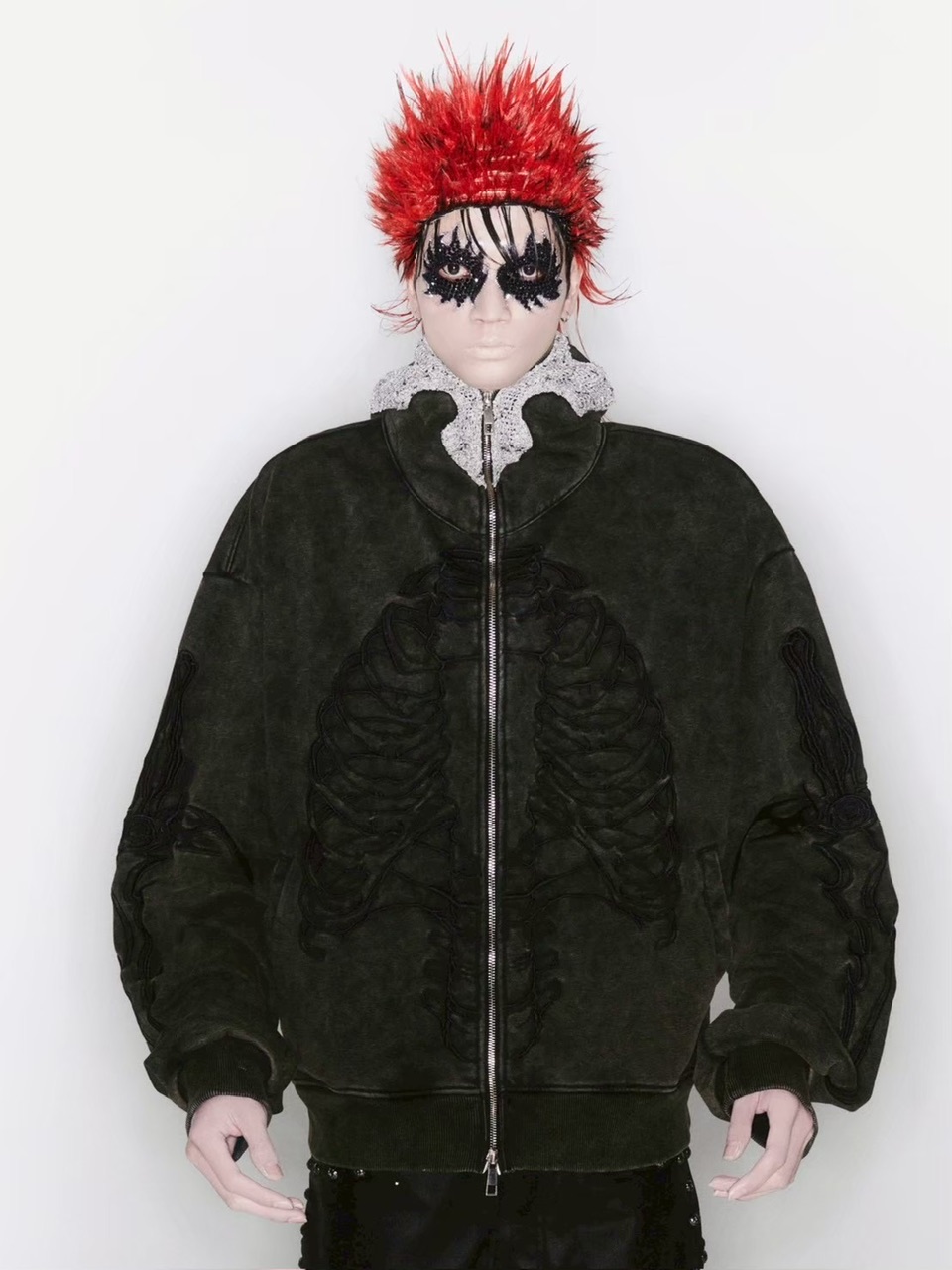 【UNIZ】SKELETON KNIGHT HOODIE / 【ユニズ】刺しゅうロゴダブルフルジップパーカー