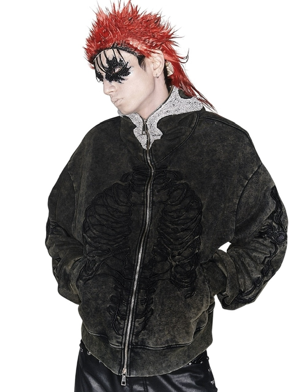 【UNIZ】SKELETON KNIGHT HOODIE / 【ユニズ】刺しゅうロゴダブルフルジップパーカー