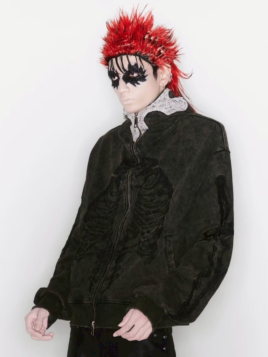 【UNIZ】SKELETON KNIGHT HOODIE / 【ユニズ】刺しゅうロゴダブルフルジップパーカー