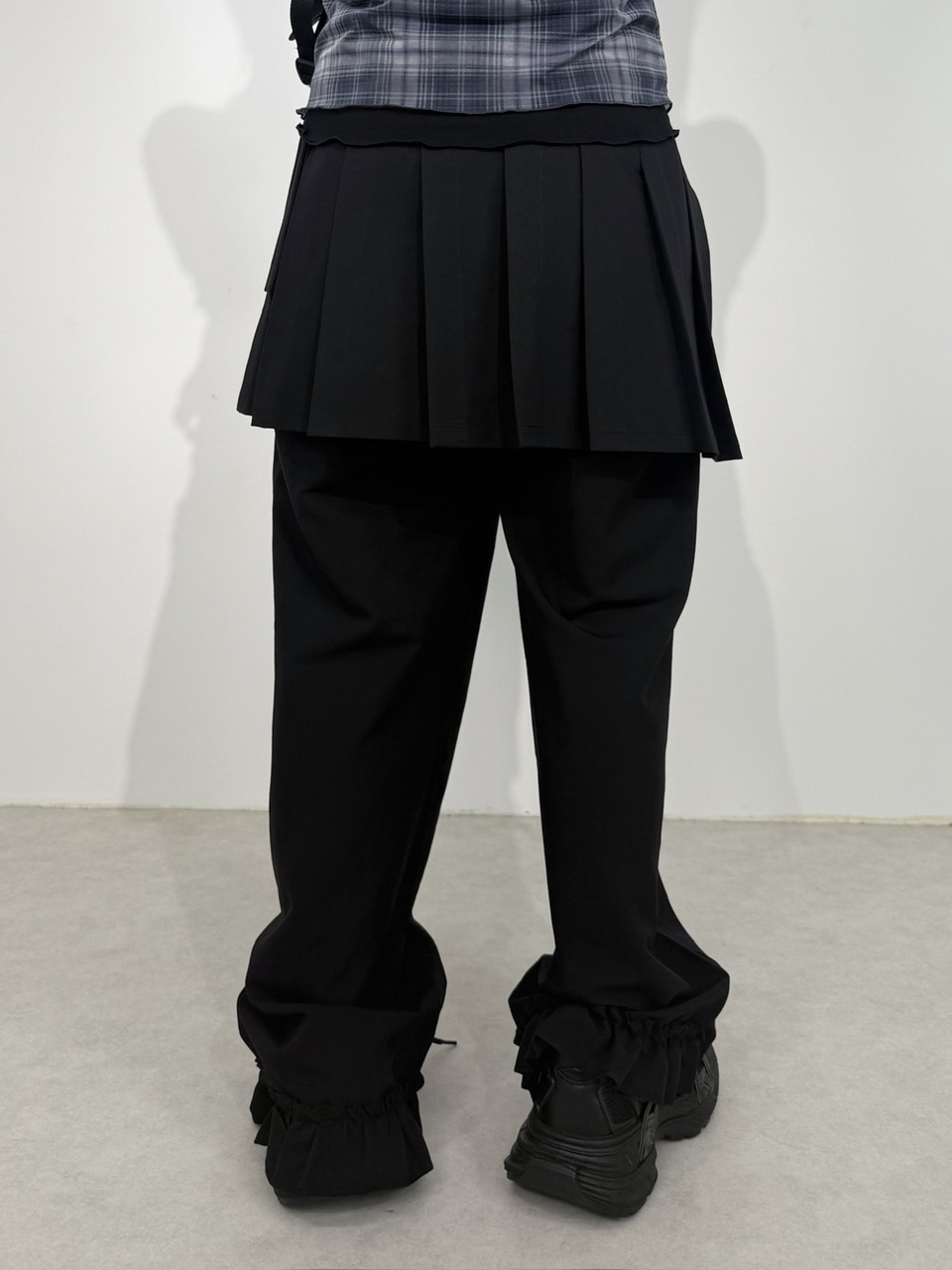 受注制【Nerd out XU】pleats layered skirt pants set (2color)