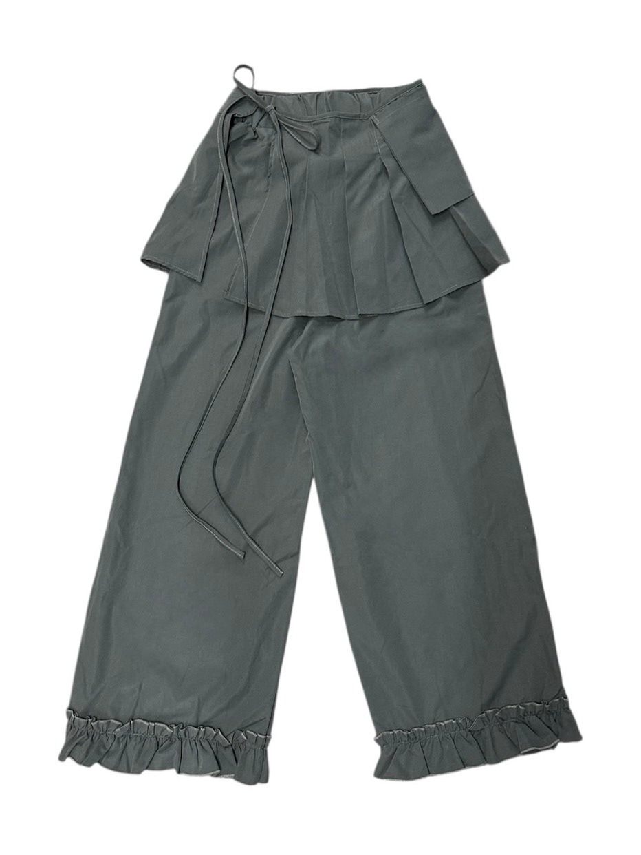 受注制【Nerd out XU】pleats layered skirt pants set (2color)