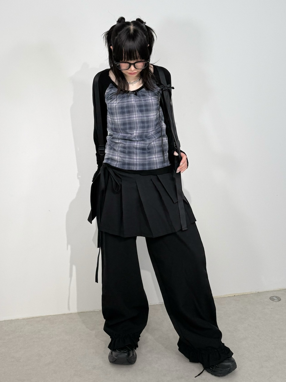 受注制【Nerd out XU】pleats layered skirt pants set (2color) | OUR