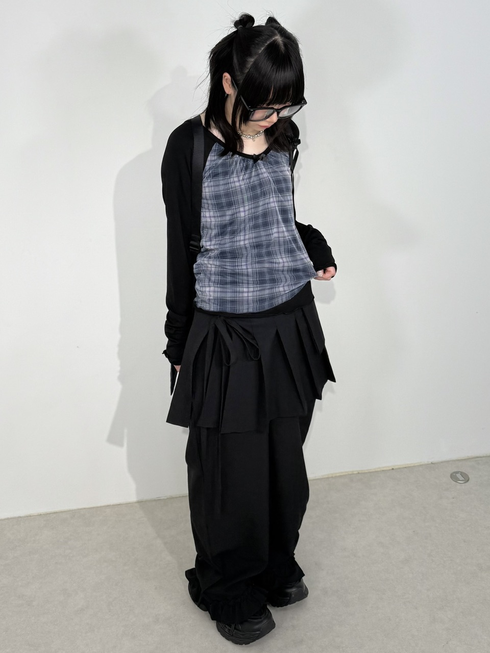 受注制【Nerd out XU】pleats layered skirt pants set (2color)