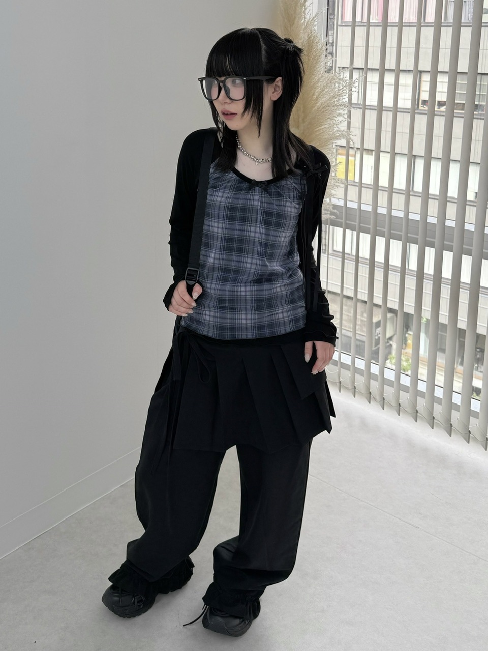 受注制【Nerd out XU】pleats layered skirt pants set (2color)
