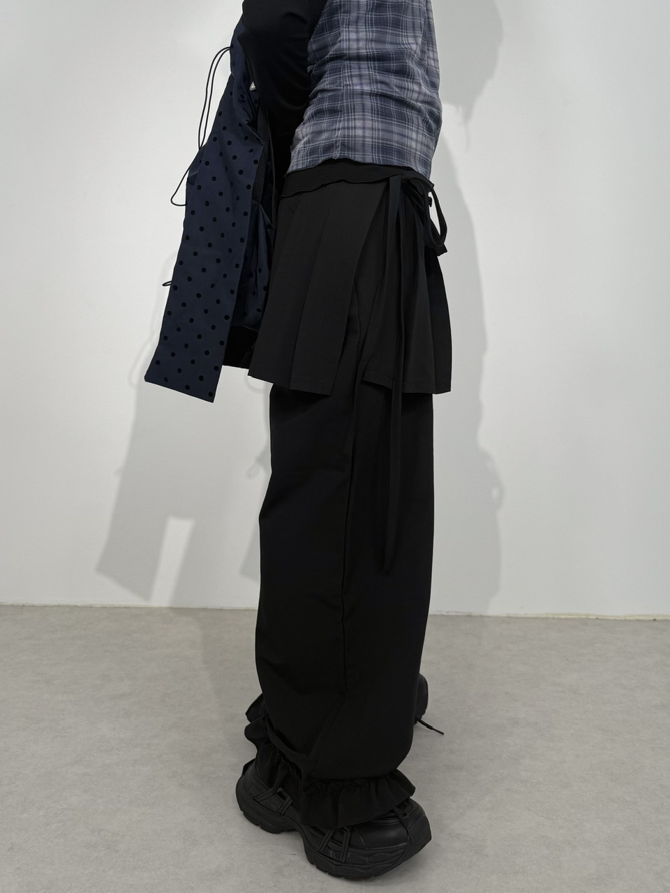 受注制【Nerd out XU】pleats layered skirt pants set (2color)